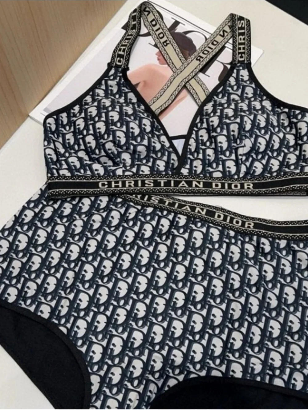 Christian Dior Black & White Logo Bralette Set